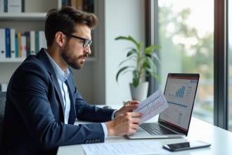 Jeune homme en bureau analysant des backlinks SEO