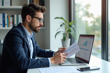 Jeune homme en bureau analysant des backlinks SEO