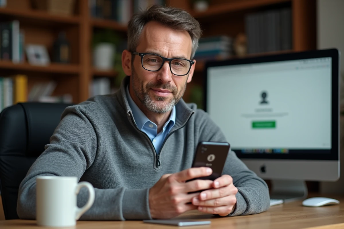 Homme utilisant l'authentification à deux facteurs pour protéger son compte webmail
