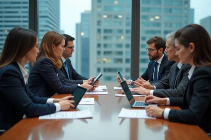 Groupe de professionnels en réunion d'affaires modernes