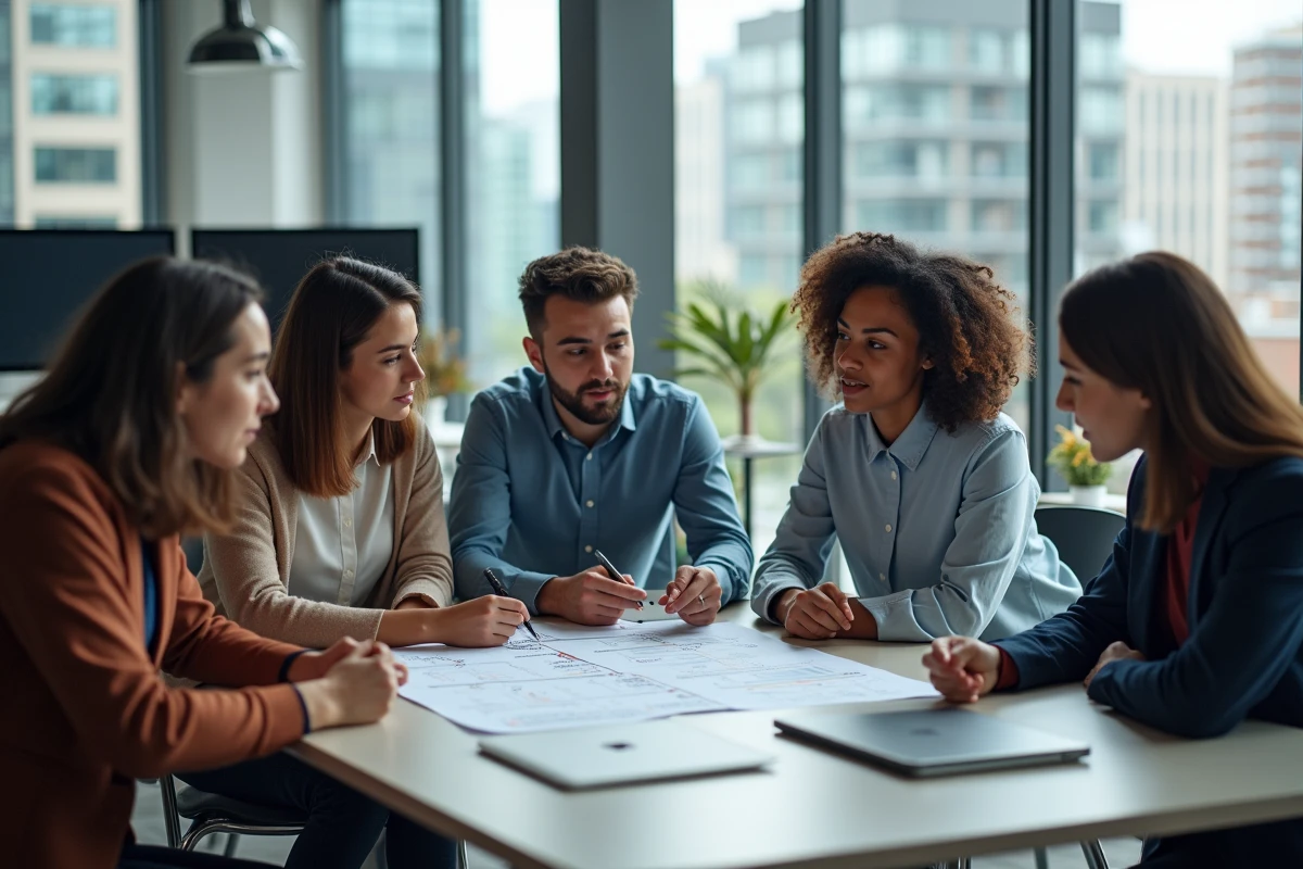 Equipe de developpeurs discutant autour d une table