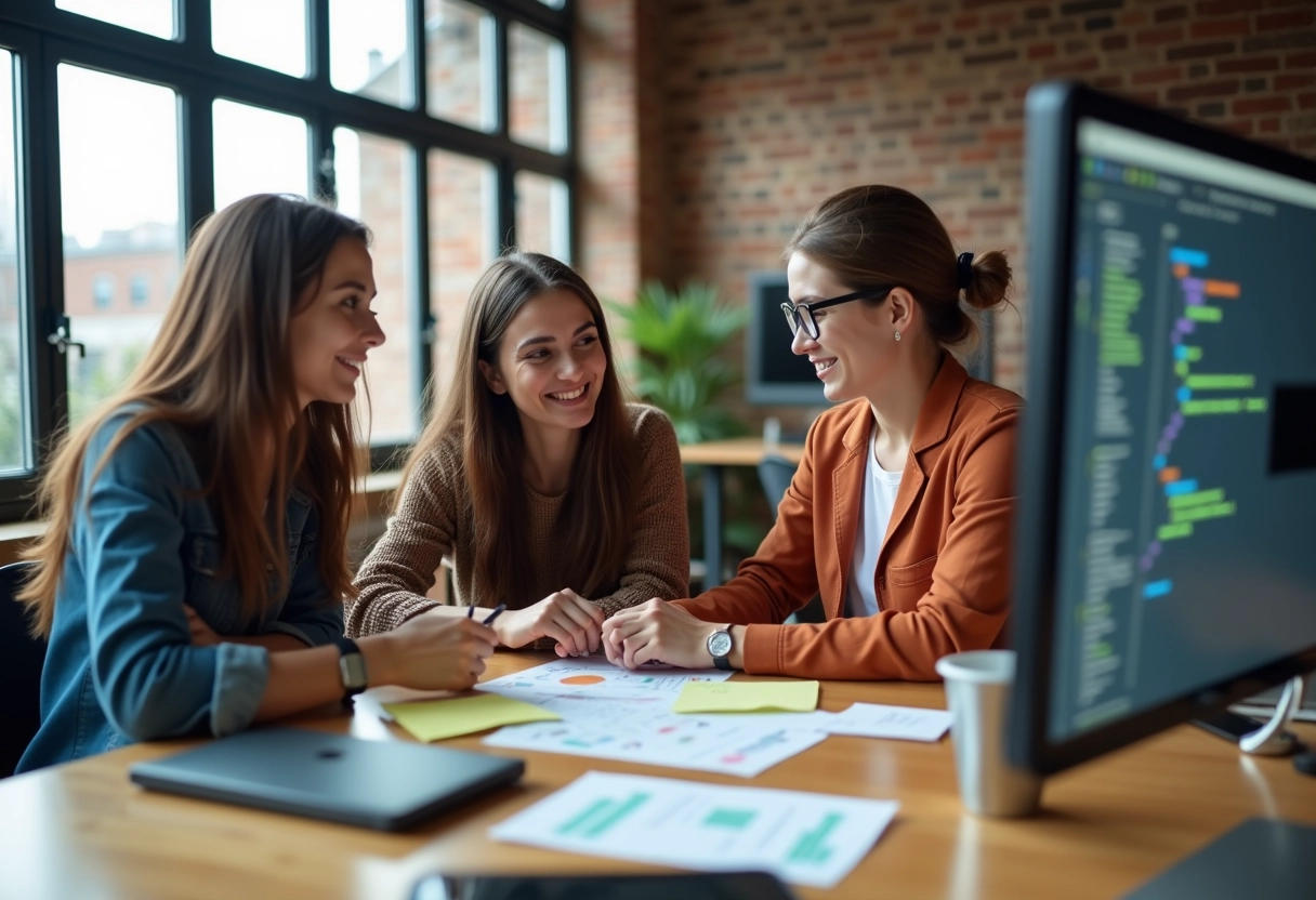 Equipe de développeuses discutant autour d