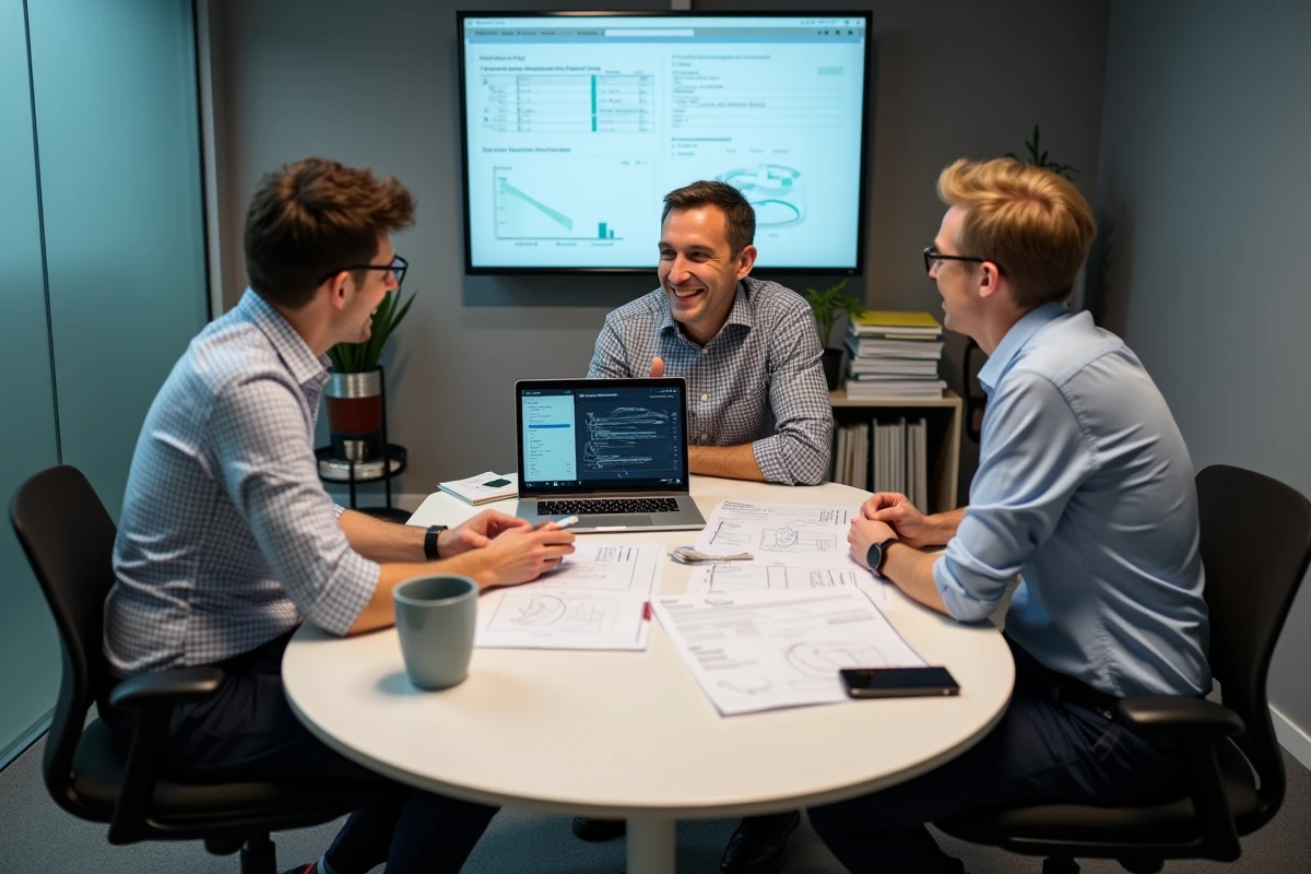 Équipe de PME réunie autour d'une table pour discuter de l'implémentation d'un nouveau logiciel