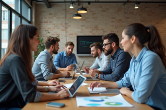 Groupe de professionnels collaborant dans un bureau moderne