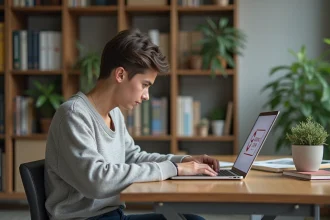Étudiant en informatique à Grenoble INP utilisant un ordinateur portable