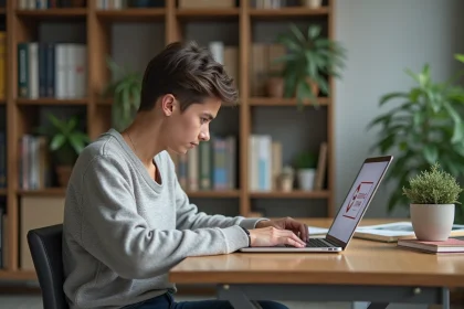 Étudiant en informatique à Grenoble INP utilisant un ordinateur portable