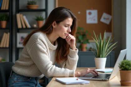 Jeune femme analysant des métriques SEO sur son ordinateur