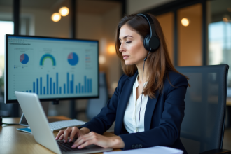 Femme professionnelle en support technique au bureau