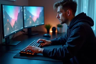 Gamer configurant une disposition de clavier inversée pour optimiser ses touches de jeu sur PC