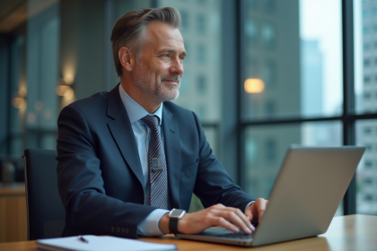 Homme d'affaires concentré au bureau moderne