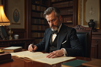 Homme français en 1919 dans un bureau d'époque