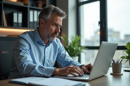 Homme d'affaires concentré devant son ordinateur au bureau