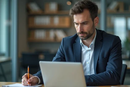 Homme français en milieu professionnel dans un bureau moderne