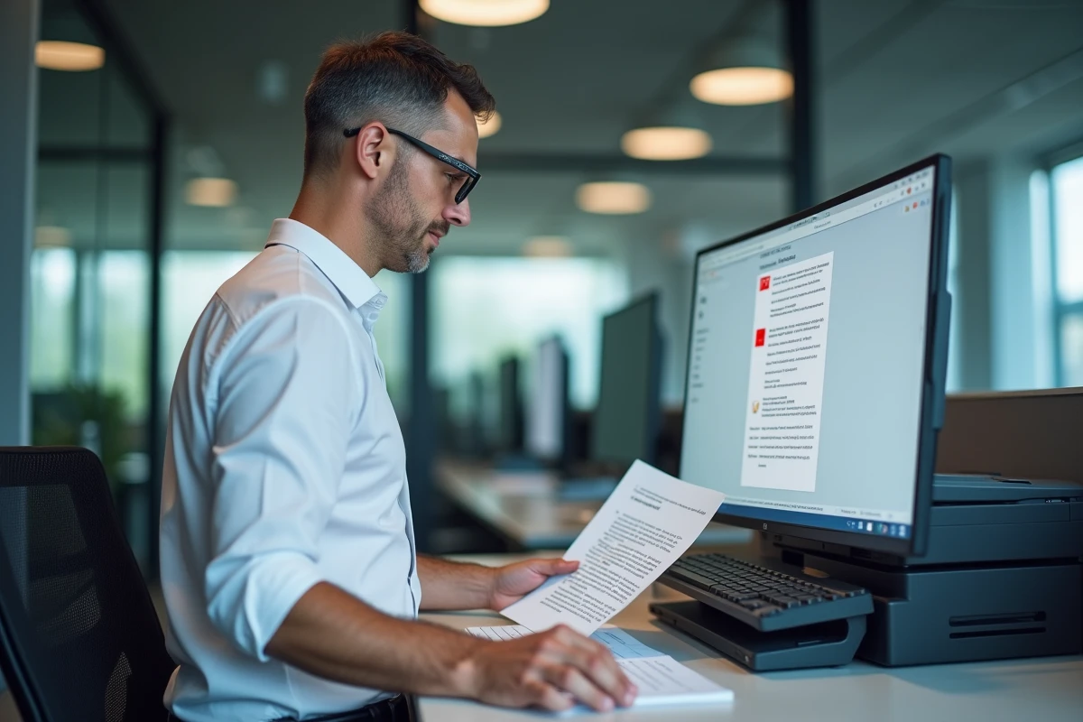 Homme en milieu professionnel utilisant une imprimante