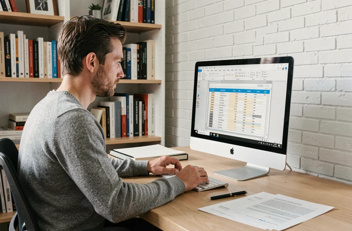 Homme en télétravail créant un modèle de tableau réutilisable sur Word