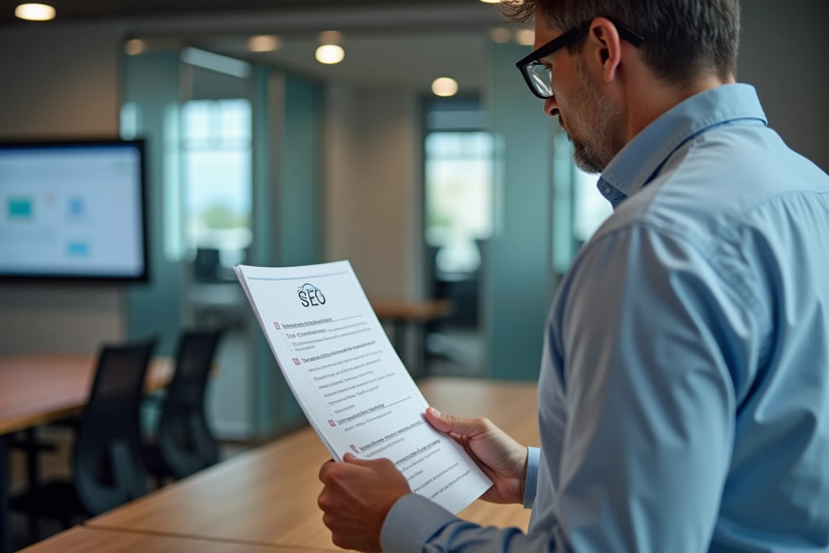 Homme vérifiant une checklist SEO devant un moniteur