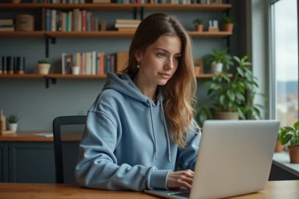 Jeune femme concentrée sur son ordinateur portable Valorant