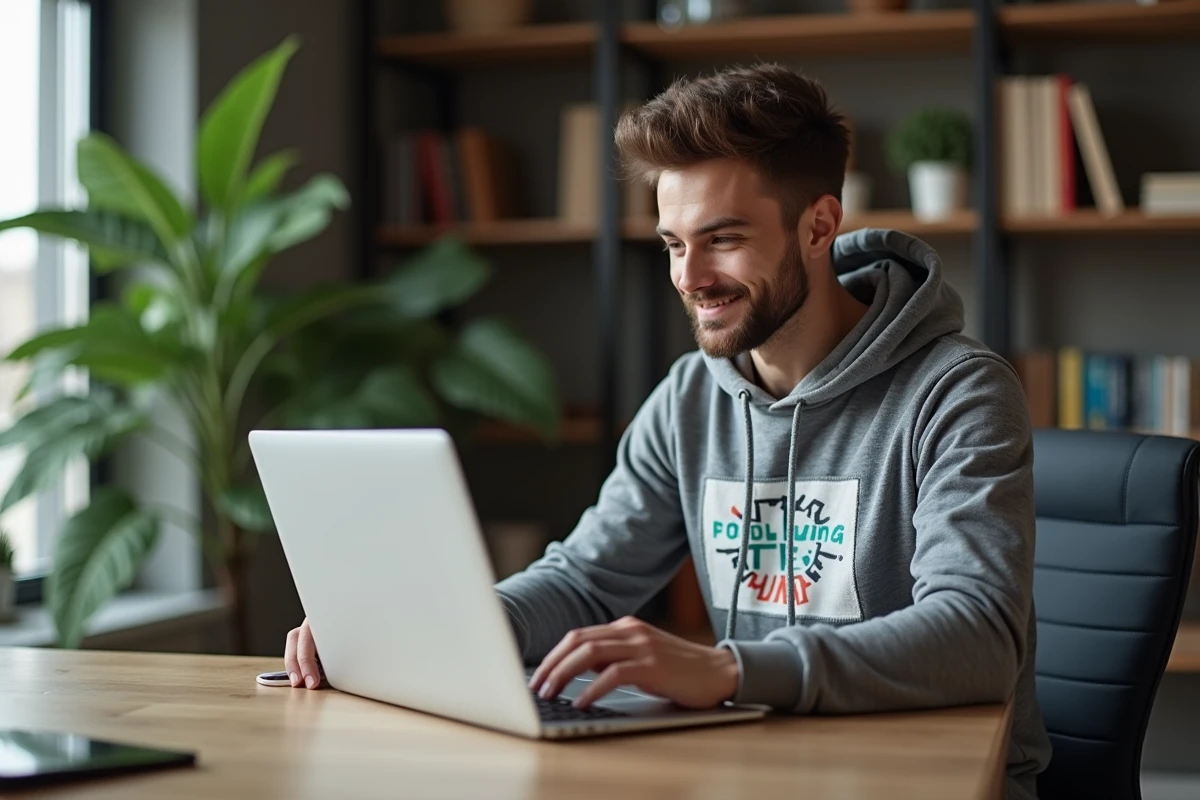 Jeune homme concentré sur son ordinateur dans un bureau moderne
