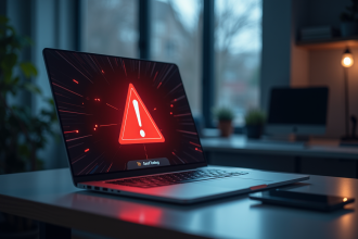 Ordinateur portable avec alerte de sécurité et lumière sur le clavier